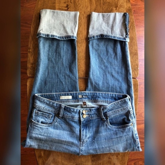 Kut From The Kloth Cameron Wide Cuff Roll Up Jean Blue Size 8 Denim - Picture 3 of 14